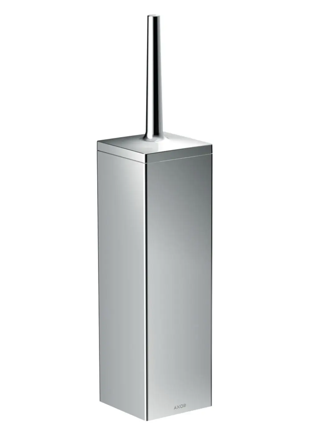 Wandmontierter Toilettenbürstenhalter in glänzendem Chrom von AXOR mit rechteckiger Form und langer Bürstenaufnahme.